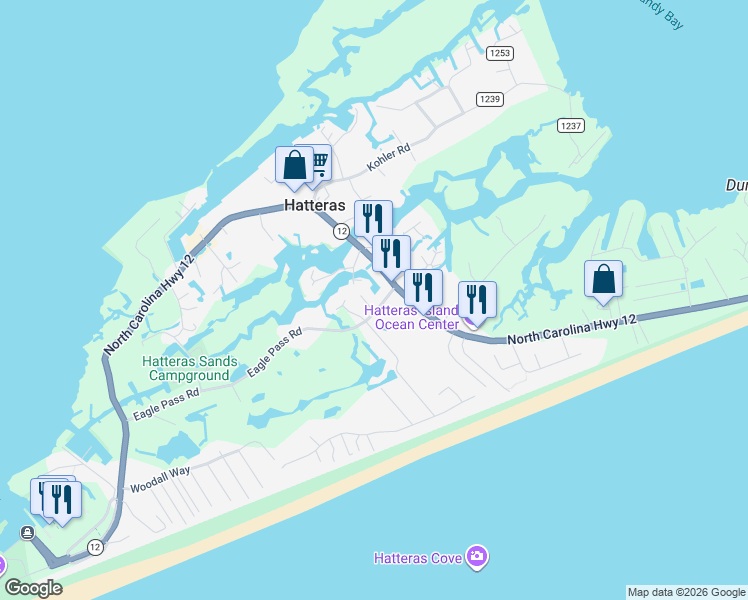 map of restaurants, bars, coffee shops, grocery stores, and more near 57213-57221 Ss America Ln in Dare