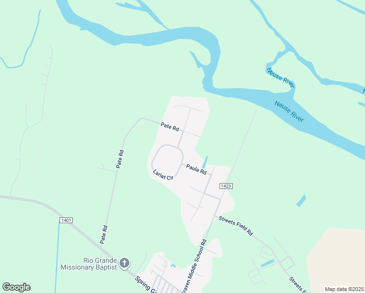 map of restaurants, bars, coffee shops, grocery stores, and more near 108 Lariat Circle in New Bern