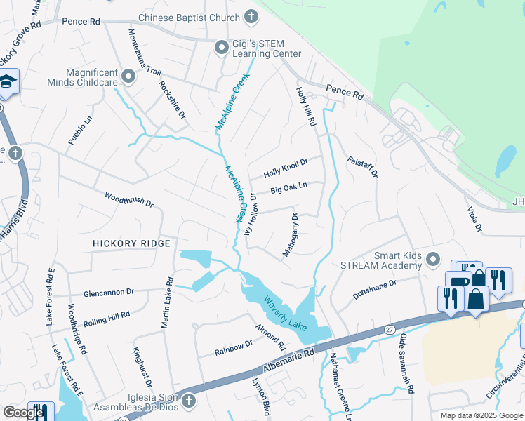 map of restaurants, bars, coffee shops, grocery stores, and more near 8104 Stem Court in Charlotte