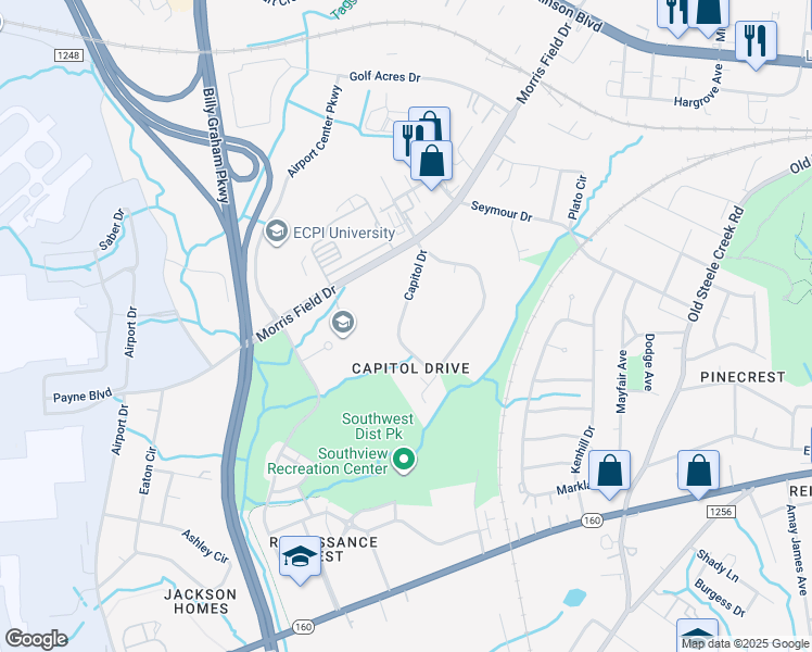 map of restaurants, bars, coffee shops, grocery stores, and more near 3021 Capitol Drive in Charlotte