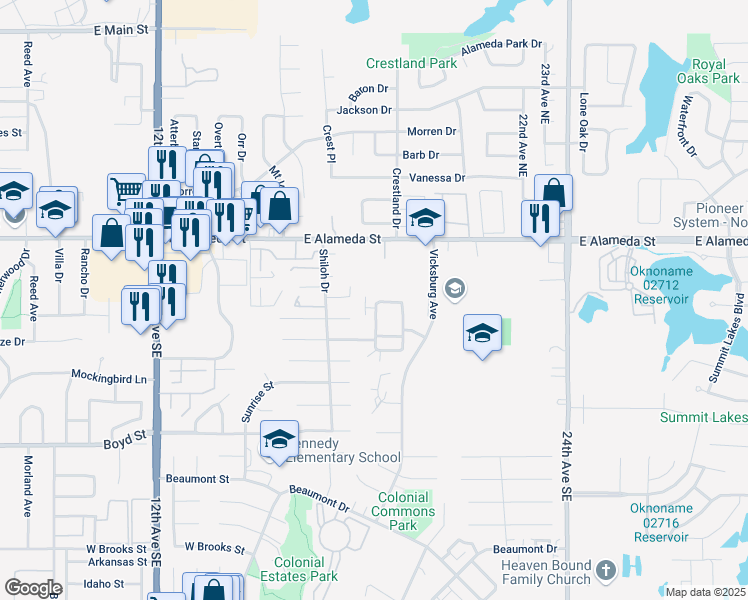 map of restaurants, bars, coffee shops, grocery stores, and more near 229 Chalmette Drive in Norman