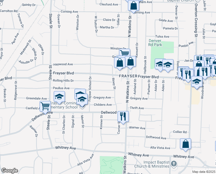 map of restaurants, bars, coffee shops, grocery stores, and more near 1733 Paullus Avenue in Memphis