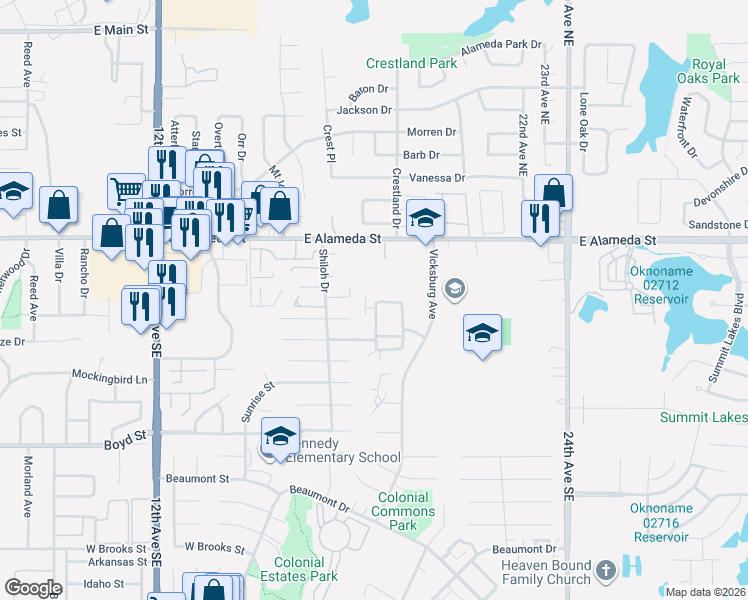 map of restaurants, bars, coffee shops, grocery stores, and more near 229 Chalmette Drive in Norman