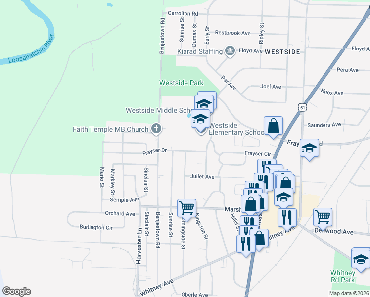 map of restaurants, bars, coffee shops, grocery stores, and more near 752 Frayser Drive in Memphis