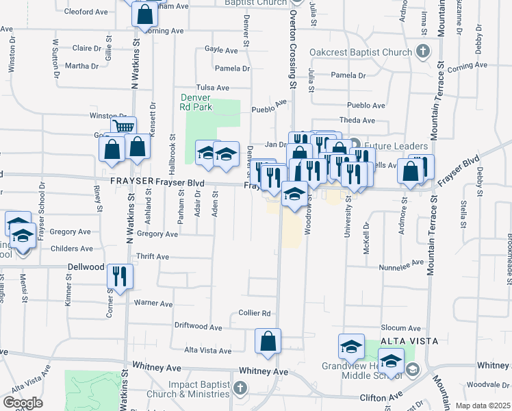 map of restaurants, bars, coffee shops, grocery stores, and more near 3324 Denver Street in Memphis