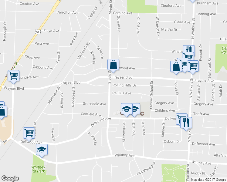 map of restaurants, bars, coffee shops, grocery stores, and more near 1473 Rolling Hills Drive in Memphis