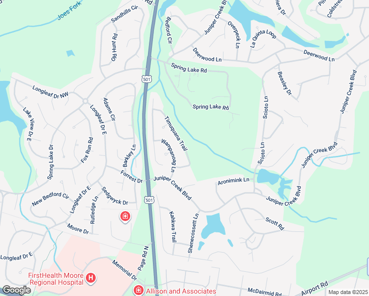 map of restaurants, bars, coffee shops, grocery stores, and more near 10 Timuquana Trail in Pinehurst