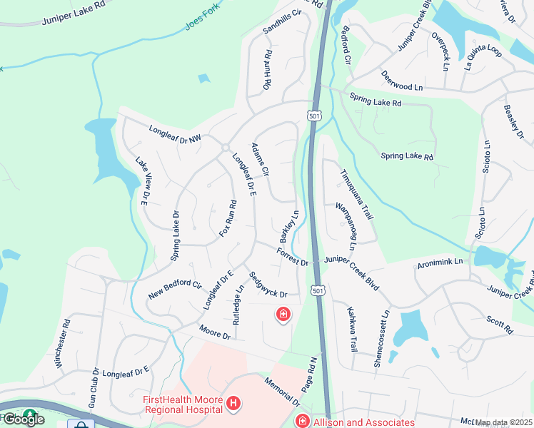 map of restaurants, bars, coffee shops, grocery stores, and more near 27 Calhoun Lane in Pinehurst