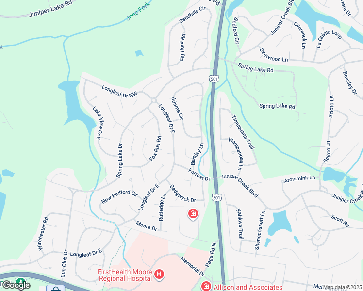 map of restaurants, bars, coffee shops, grocery stores, and more near 27 Calhoun Lane in Pinehurst