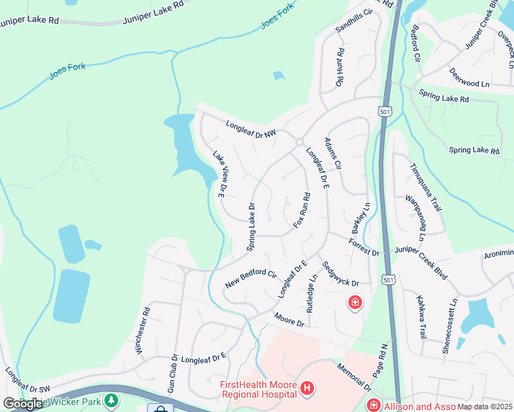 map of restaurants, bars, coffee shops, grocery stores, and more near 160 Spring Lake Drive in Pinehurst
