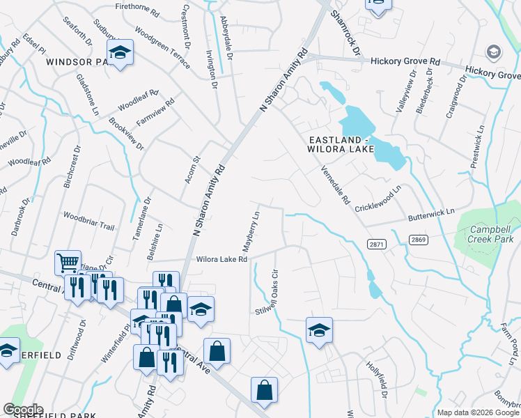 map of restaurants, bars, coffee shops, grocery stores, and more near in Charlotte