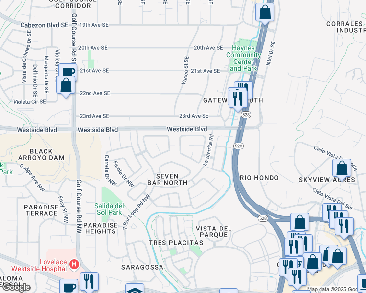 map of restaurants, bars, coffee shops, grocery stores, and more near 11016 Alta Drive Northwest in Albuquerque