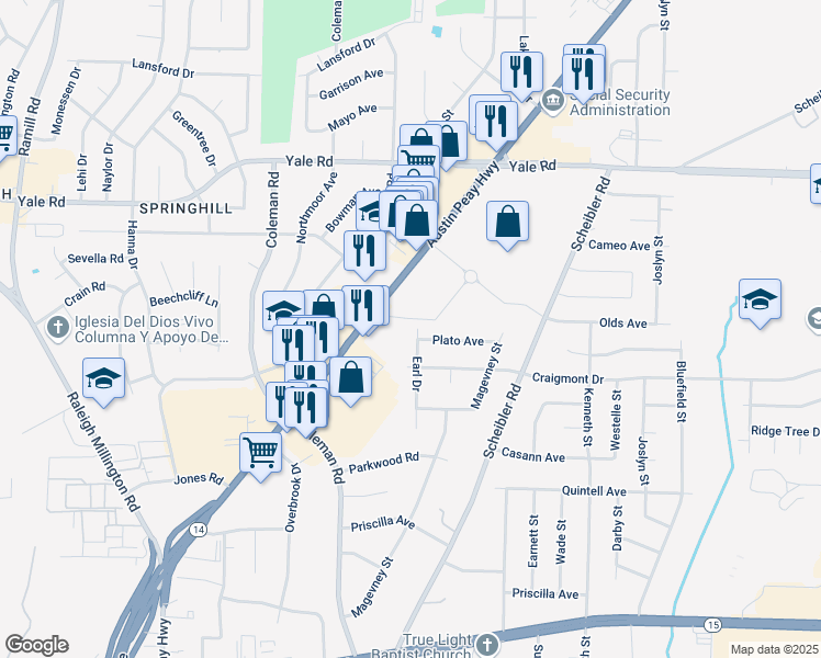 map of restaurants, bars, coffee shops, grocery stores, and more near 3329 Earl Dr in Memphis