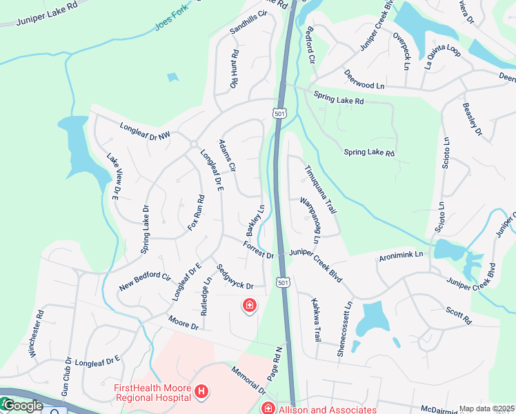 map of restaurants, bars, coffee shops, grocery stores, and more near 17 Barkley Lane in Pinehurst