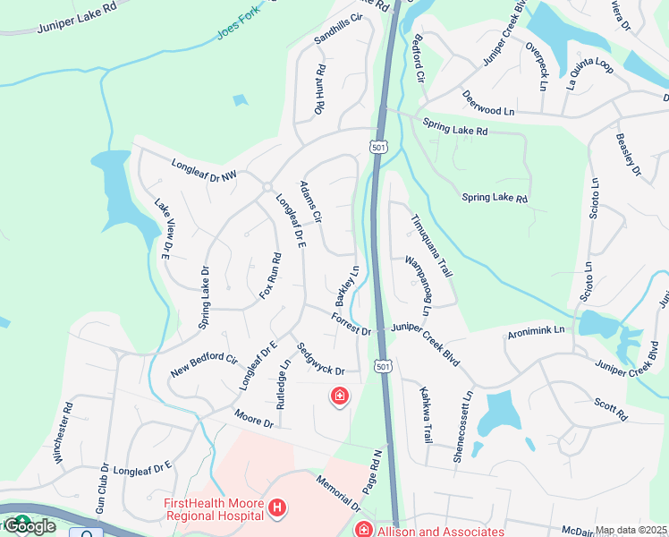 map of restaurants, bars, coffee shops, grocery stores, and more near 26 Calhoun Lane in Pinehurst