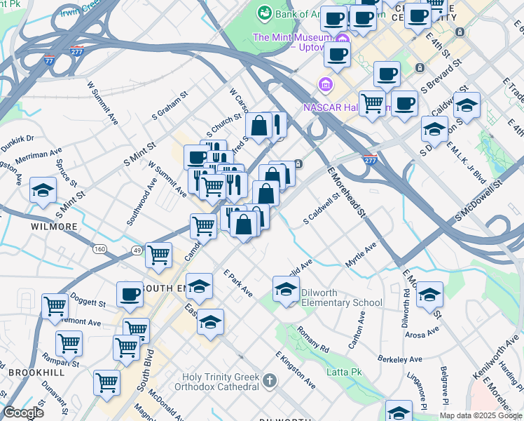 map of restaurants, bars, coffee shops, grocery stores, and more near 310 Arlington Avenue in Charlotte