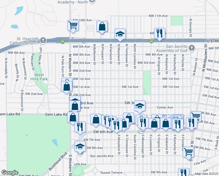 map of restaurants, bars, coffee shops, grocery stores, and more near 100 South Fairmont Street in Amarillo