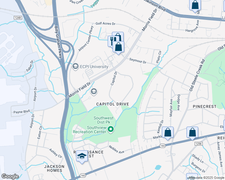 map of restaurants, bars, coffee shops, grocery stores, and more near 3124 Capitol Drive in Charlotte