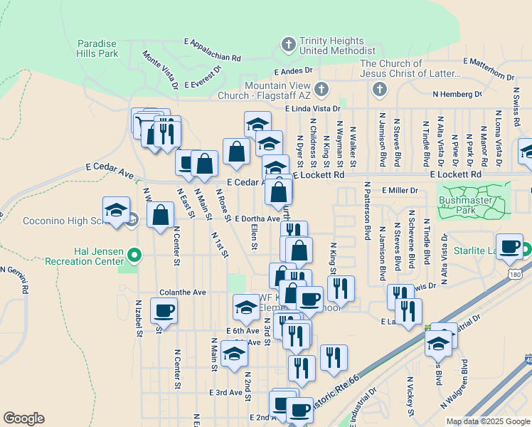 map of restaurants, bars, coffee shops, grocery stores, and more near 2929 North 3rd Street in Flagstaff