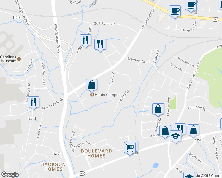 map of restaurants, bars, coffee shops, grocery stores, and more near in Charlotte