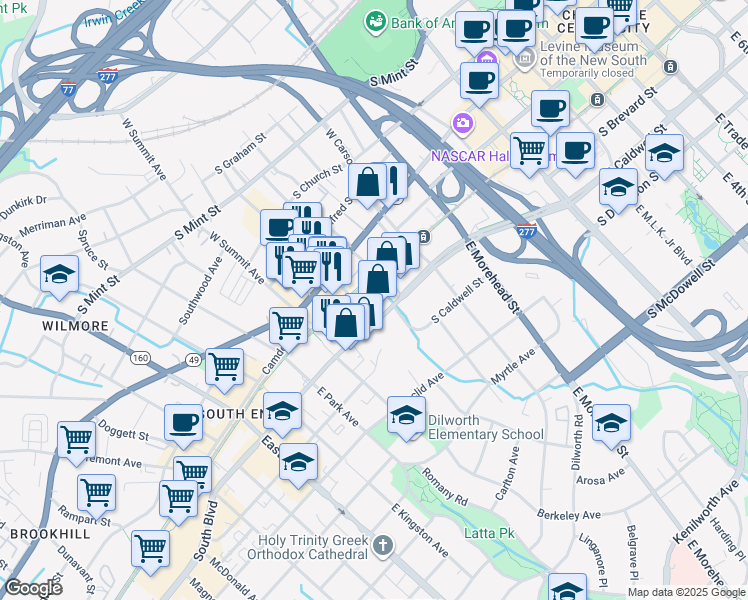map of restaurants, bars, coffee shops, grocery stores, and more near 310 Arlington Avenue in Charlotte