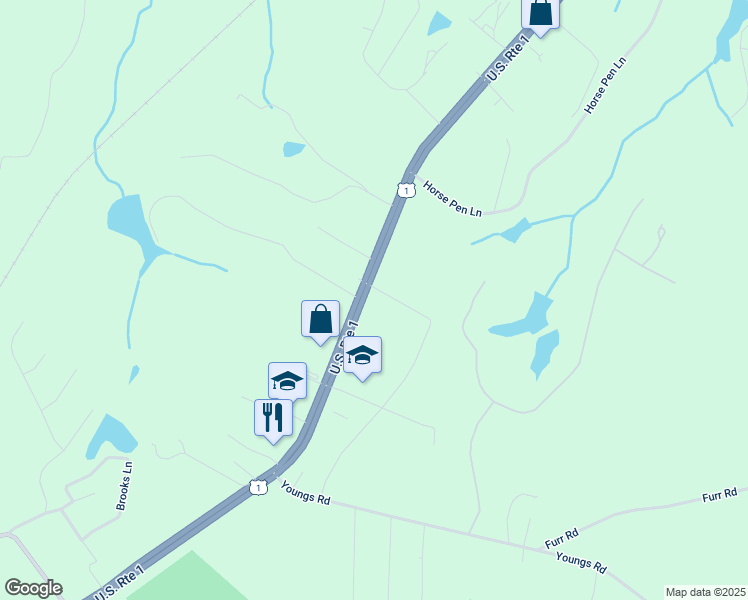 map of restaurants, bars, coffee shops, grocery stores, and more near 5485 U.S. Route 1 in Vass