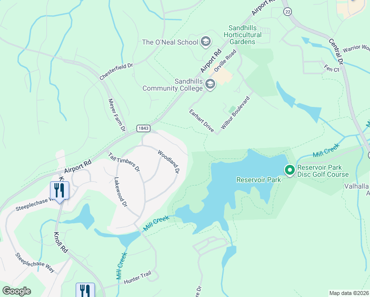 map of restaurants, bars, coffee shops, grocery stores, and more near 114 Garden Villa Drive in Southern Pines
