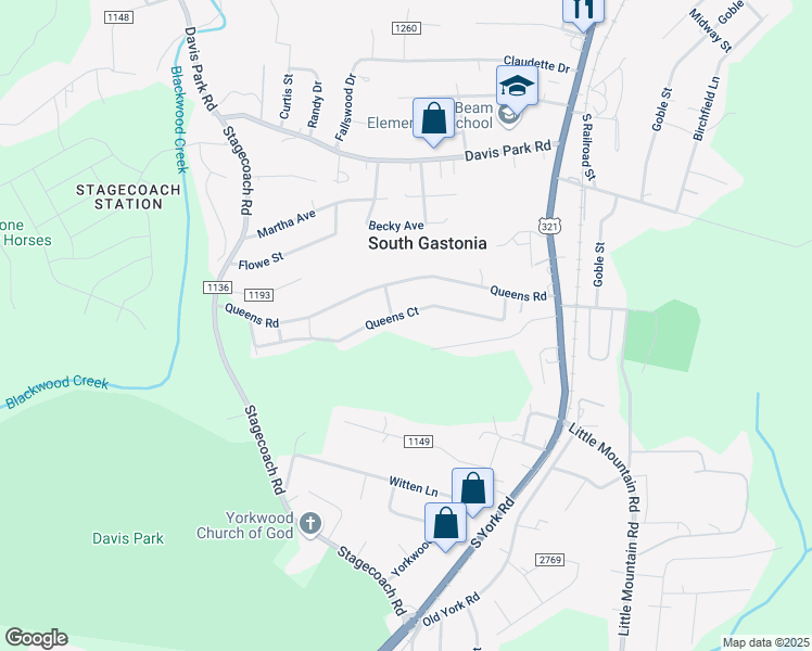 map of restaurants, bars, coffee shops, grocery stores, and more near 438 Queens Court in Gastonia
