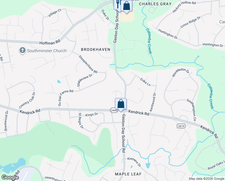 map of restaurants, bars, coffee shops, grocery stores, and more near 3713 Bryantcole Way in Gastonia