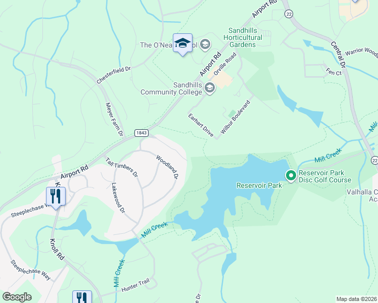 map of restaurants, bars, coffee shops, grocery stores, and more near 114 Garden Villa Drive in Southern Pines