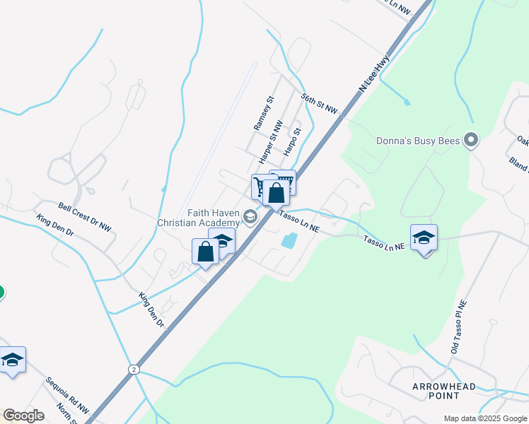 map of restaurants, bars, coffee shops, grocery stores, and more near 5145 North Lee Highway in Cleveland