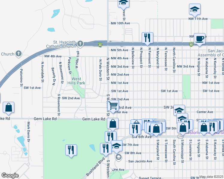 map of restaurants, bars, coffee shops, grocery stores, and more near 80 North Western Street in Amarillo