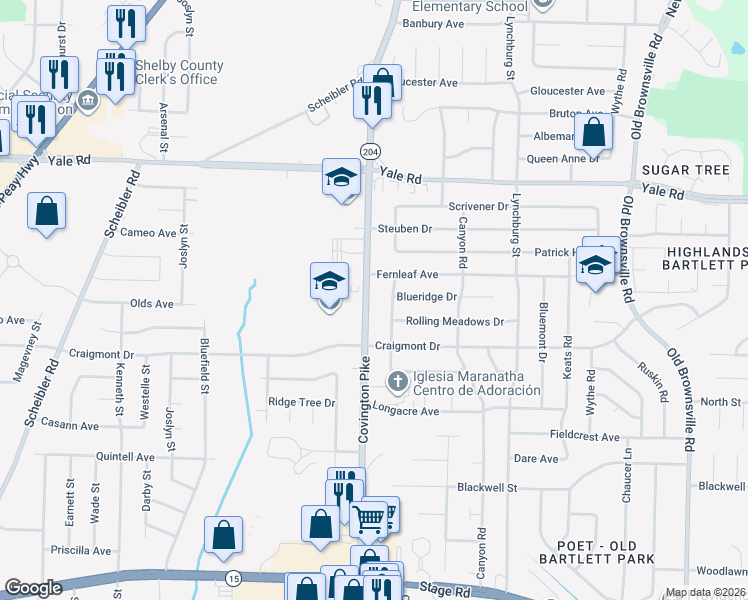 map of restaurants, bars, coffee shops, grocery stores, and more near 3345 Gatewood Drive in Memphis