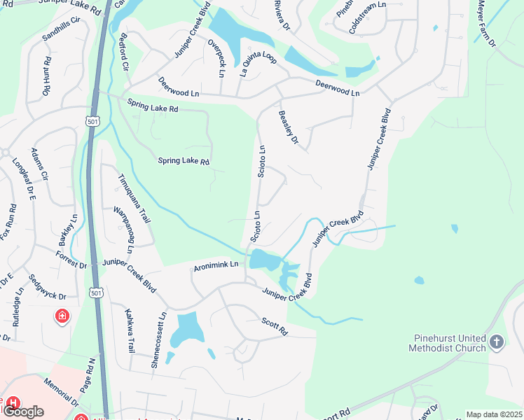 map of restaurants, bars, coffee shops, grocery stores, and more near 2 Canterbury Lane in Pinehurst