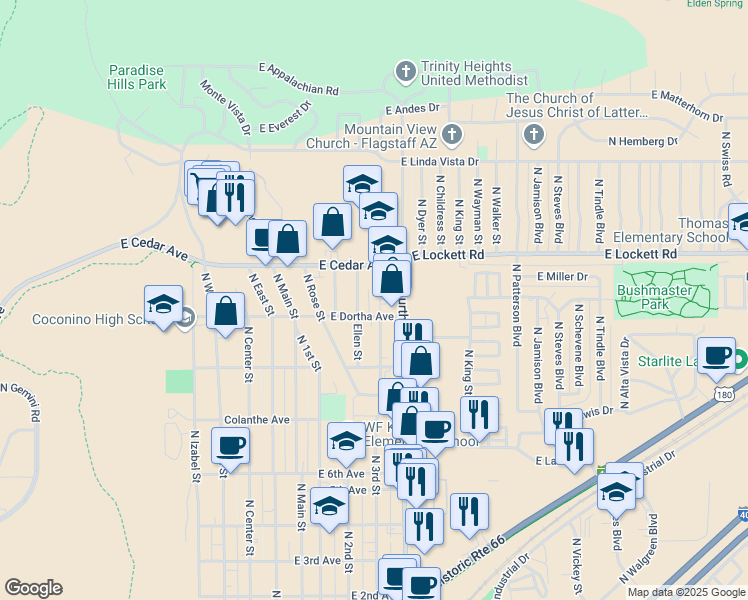 map of restaurants, bars, coffee shops, grocery stores, and more near 2929 North 3rd Street in Flagstaff