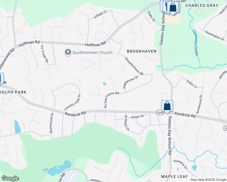 map of restaurants, bars, coffee shops, grocery stores, and more near 3401 Su-San Farms Road in Gastonia