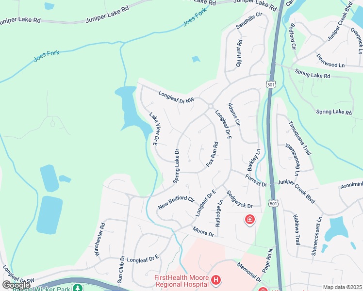 map of restaurants, bars, coffee shops, grocery stores, and more near 180 Spring Lake Drive in Pinehurst