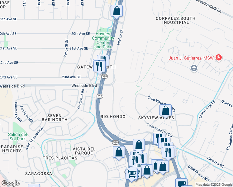 map of restaurants, bars, coffee shops, grocery stores, and more near 10703 Loma Del Cielo Northwest in Corrales