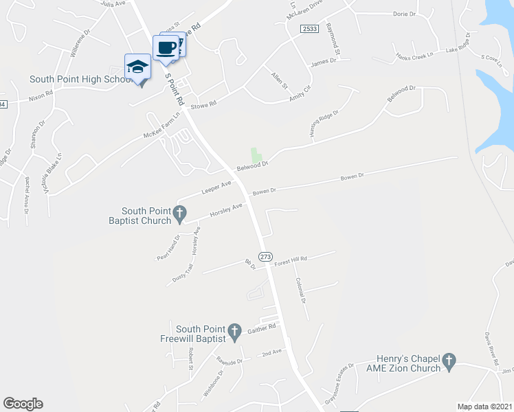 map of restaurants, bars, coffee shops, grocery stores, and more near 1109 South Point Road in Belmont