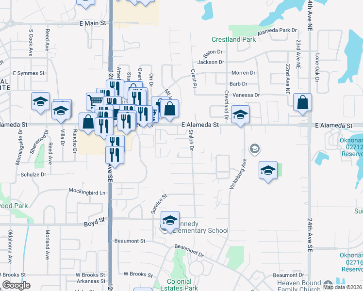 map of restaurants, bars, coffee shops, grocery stores, and more near 1618 Cara Jo Drive in Norman