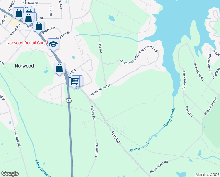 map of restaurants, bars, coffee shops, grocery stores, and more near 308 Acorn Acres Road in Norwood