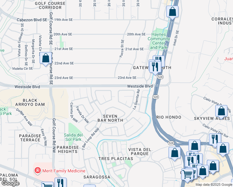map of restaurants, bars, coffee shops, grocery stores, and more near 11109 Alta Drive Northwest in Albuquerque