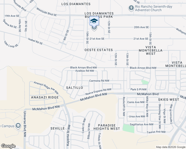 map of restaurants, bars, coffee shops, grocery stores, and more near 6259 Nardos Road Northwest in Albuquerque
