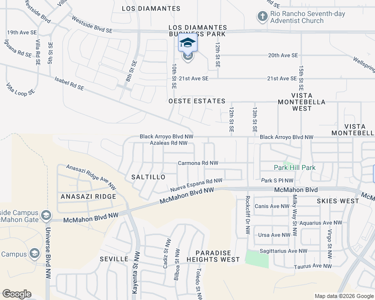 map of restaurants, bars, coffee shops, grocery stores, and more near 6259 Nardos Road Northwest in Albuquerque