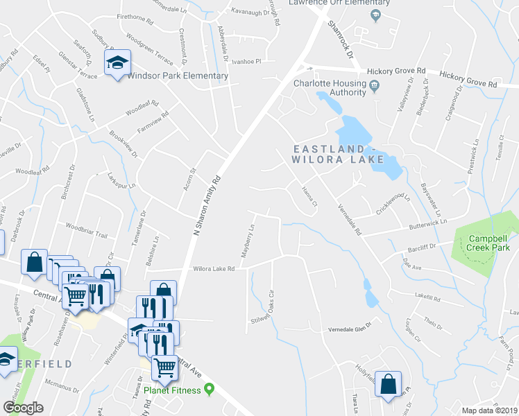 map of restaurants, bars, coffee shops, grocery stores, and more near in Charlotte