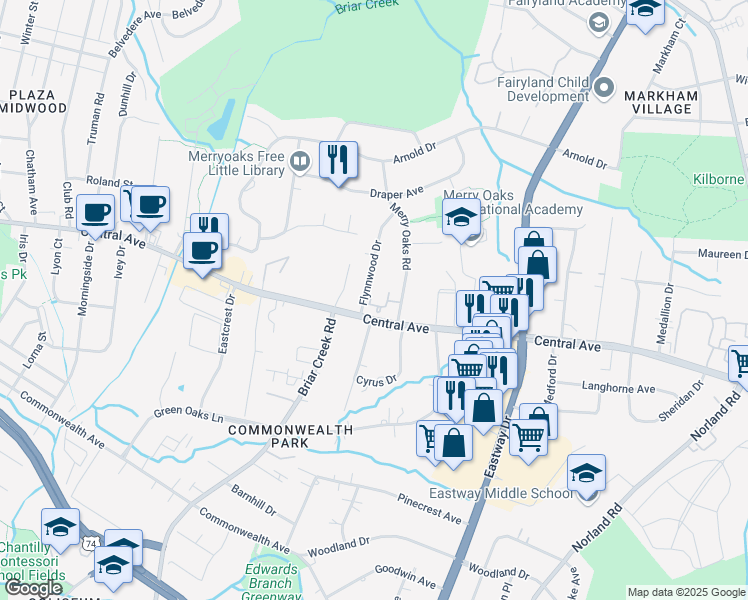 map of restaurants, bars, coffee shops, grocery stores, and more near in Charlotte