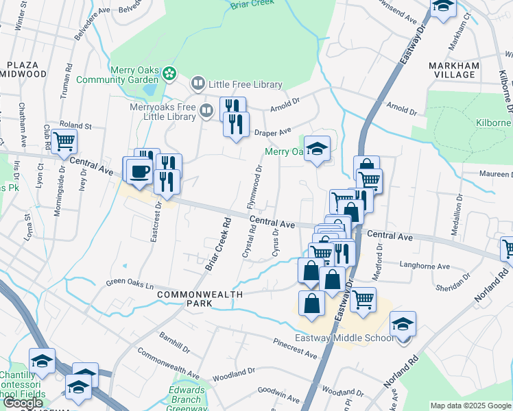 map of restaurants, bars, coffee shops, grocery stores, and more near in Charlotte