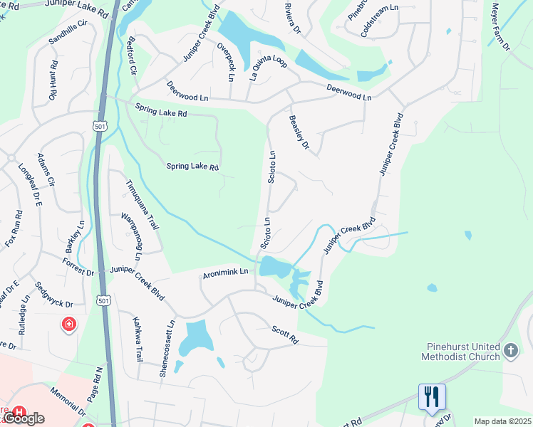 map of restaurants, bars, coffee shops, grocery stores, and more near 2 Canterbury Lane in Pinehurst