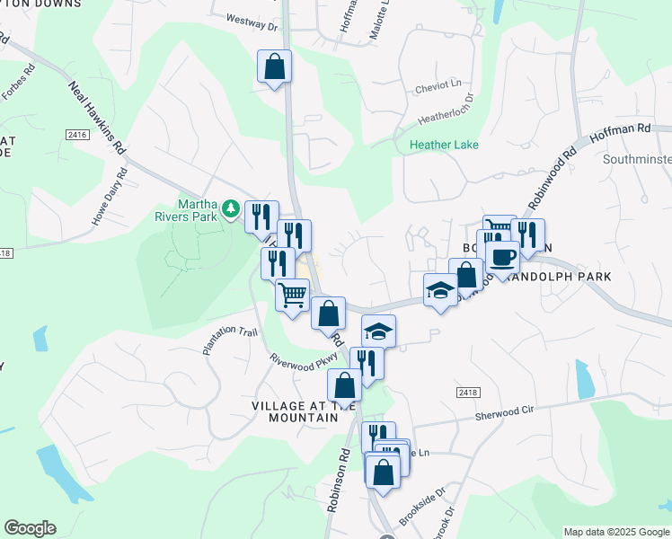 map of restaurants, bars, coffee shops, grocery stores, and more near 814 Raleigh Court in Gastonia