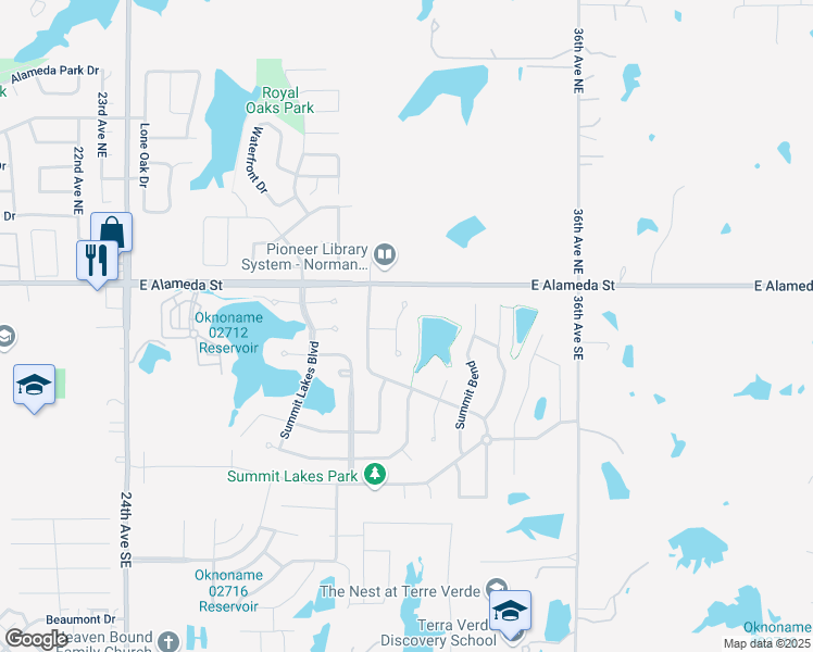 map of restaurants, bars, coffee shops, grocery stores, and more near 121 Summit Ridge Ct in Norman